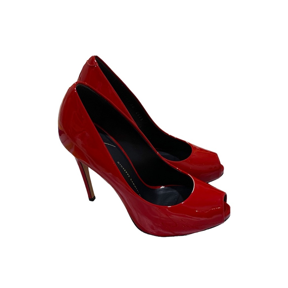 GIUSEPPE ZANOTTI Red Patent Peep Toe Heels Pumps 38 I56067